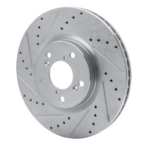 Acura MDX Brake Rotor (1) - Front Left - R1 Concepts - Drilled & Slotted - Silver - `07-`20